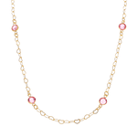 Colar Corrente Coração e Ponto Zirconia Rosa By Kumbayá Joias