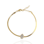 Pulseira Lacraia com Gota de Zircônia Banho de Ouro 18K