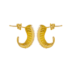 Brinco Meia Argola Retangular Cravejada Banho de Ouro 18K