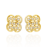 Brinco Trevo Cravejado com Zircônias Incolor Banho de Ouro 18K