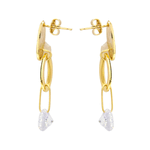 Brinco Base Oval Polido e Elos com Zircônia Incolor Banho de Ouro 18K