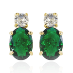 Brinco Oval Zircônia Verde Com Ponto de Luz Incolor Banho de Ouro 18K