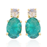 Brinco Oval Zircônia Verde Turmalina Com Ponto de Luz Incolor Banho de Ouro 18K