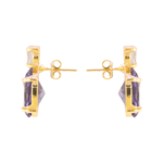 Brinco Oval Zircônia Lilás Com Ponto de Luz Incolor Banho de Ouro 18K