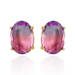 Brinco Oval Rainbow Cristal Lilás Duo Banho de Ouro 18K