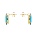 Brinco Oval Zircônia Azul Banho de Ouro 18K