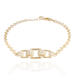 Pulseira Elo Português com Elos Quadrados Cravejados de Zircônia Banho de Ouro 18K