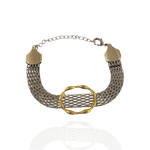 Pulseira Malha de Relógio com anel Dourado Semijoia Banho de Ródio