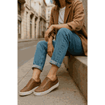 Tênis Slip On Couro Premium Plume Conhaque 1002