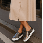 Tênis Slip On Couro Premium Craquele Metal Onix 1200