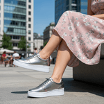 Tênis Casual Couro Premium Metalizado Craquele 2030