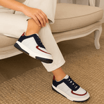 Tênis Casual Couro Premium Graxo Off White e Açai/Camurça Marinho 2033