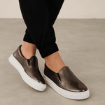 Tênis Slip On Couro Premium Craquele Metal Onix 1200