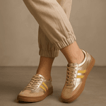 Tênis Casual Couro Premium Plume Glace Craquele Dourado 2042