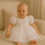 Vestido Batizado Saia Tule e Rendas