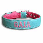 COLEIRA BABY PERSONALIZADA 3cm azul tiffany/rosa com nome em rosa