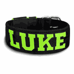 COLEIRA PERSONALIZADA 5cm preto com nome em verde fluorescente