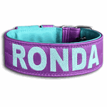 COLEIRA PERSONALIZADA 5cm roxa/azul tiffany com nome em azul tiffany