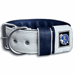 COLEIRA PERSONALIZADA 5cm prata/azul marinho com nome em azul marinho