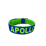 COLEIRA PERSONALIZADA 5cm azul/verde fluorescente com nome em verde fluorescente
