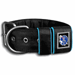 COLEIRA PERSONALIZADA 5cm preta com nome azul bebê (nome e telefone)