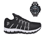 Tênis Unissex Esportivo Confortável Flexível Dia a Dia com Relógio Analógico do 34 ao 43