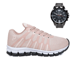 Tênis Unissex Esportivo Confortável Flexível Dia a Dia com Relógio Analógico do 34 ao 43