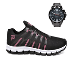 Tênis Unissex Esportivo Confortável Flexível Dia a Dia com Relógio Analógico do 34 ao 43
