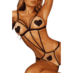 Body Sensual De Tule Ilusion Com Aplicação De Coração Preto G