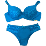 Conjunto Canelado em Renda Turquesa P (40)