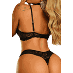 Conjunto Com Aro Em Tule De Coração E Renda Preto GG