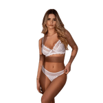 Conjunto Sem Bojo em Renda e Tule Sensual Branco 44 (G)