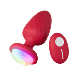 Plug Anal Vibratório Em Silicone Com Led E Controle Remoto Vermelho