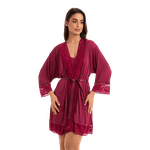 Robe Manga ¾ Em Liganete Com Renda E Fita De Cetim Vermelho Desejo M (42) 40211