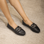 Mocassim Isabela Preto em Couro