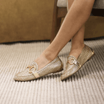 Mocassim Aurora em Trama Dourado