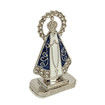 Nossa Senhora Aparecida Miniatura Metal Base Auto Colante Prata Com Azul