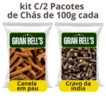 kit C/2 Pacotes de Chás de Canela em pau e Cravo da índia Especiarias de 100g cada GRAN BELL'S