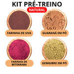 Kit Pré Treino Natural 800g - Farinha Uva + Guaraná em pó + Farinha Beterraba + Gengibre em Pó 200g cada