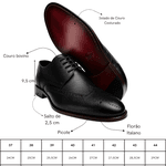 Sapato Social Trento - Derby em couro Preto- Sola de couro 