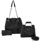 Kit Bolsa Saco Corrente Grande Preta + Bolsa Pequena Tiracolo Chloe Preta