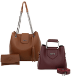 Kit Bolsa Saco Corrente Grande Caramelo + Bolsa Pequena Tiracolo Chloe Vinho 