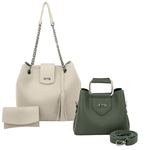 Kit Bolsa Saco Corrente Grande Marfim + Bolsa Pequena Tiracolo Chloe Militar