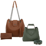 Kit Bolsa Saco Corrente Grande Caramelo + Bolsa Pequena Tiracolo Chloe Militar