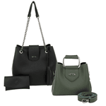 Kit Bolsa Saco Corrente Grande Preta + Bolsa Pequena Tiracolo Chloe Militar