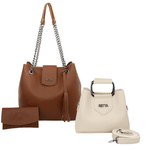 Kit Bolsa Saco Corrente Grande Caramelo + Bolsa Pequena Tiracolo Chloe Marfim