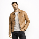 JAQUETA DE COURO BEGE DESERT ESTILO CAMISA RHOUKER