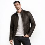 JAQUETA DE COURO MARROM ROAD GOLA PADRE RHOUKER