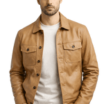 JAQUETA DE COURO BEGE DESERT ESTILO CAMISA RHOUKER