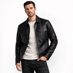 JAQUETA DE COURO PRETA ESTILO CAMISA RHOUKER